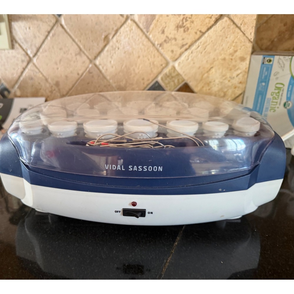 Vidal Sassoon Hot Hair Roller Set 20 Multi-Size Rollers Blue White with Clips